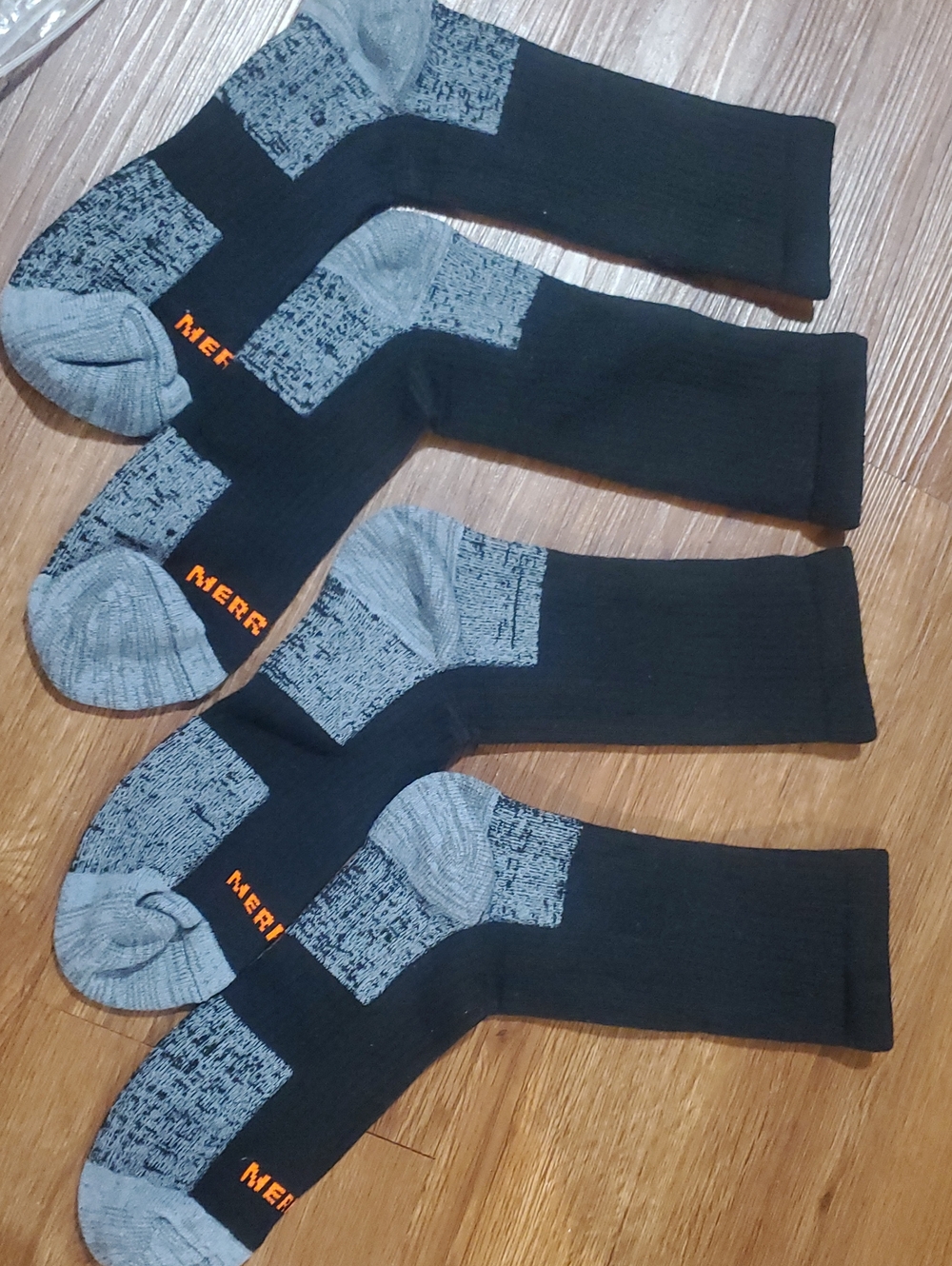 Merrell Wool Black and Gray Work/Hiking Socks with Orange Logo - 2 Pair